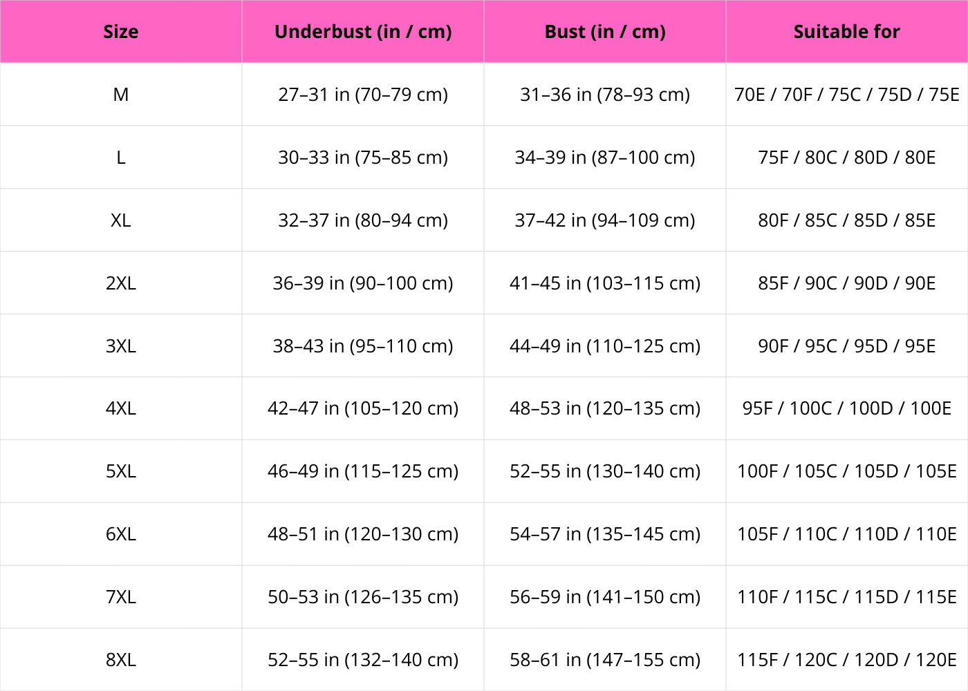 Size chart